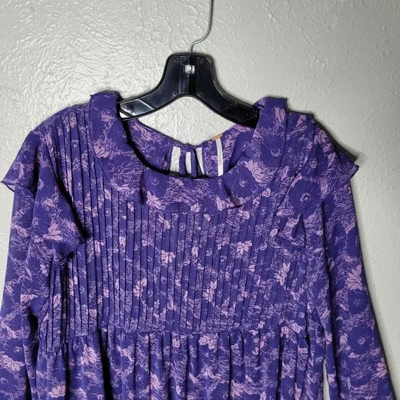 Free People Purple Floral Ruffle Long Sleeve These Dreams Mini Dress Size Sm - Picture 3 of 8